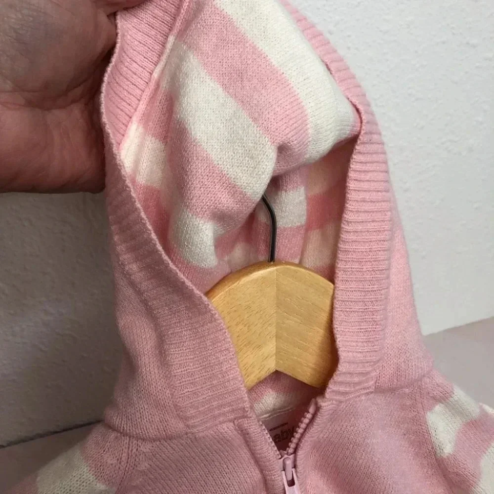 Nordstrom Baby jacket & pants set sweater knit angora pink stripe‎ size 6 months